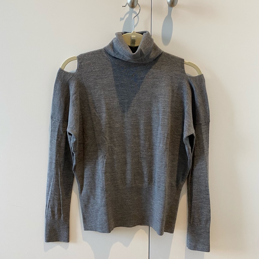 Vince Cold Shoulder Grey Merino Wool Turtleneck